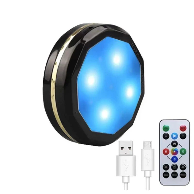 HULIANFU LED Under Cabinet Lighing Rechargeable Puck Light Closet Lights With Remote Counter Bookshelf Portable Round RGB Night Light - Deanwangkt