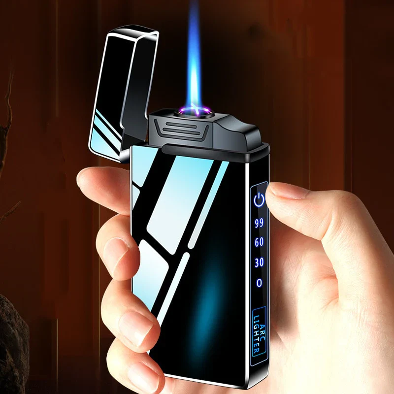 HULIANFU New Windproof Metal Dual Plasma Arc Lighter Jet USB Torch Lighter Gas Electric Butane Chargeable Pipe Cigar Lighter Gadgets - Deanwangkt