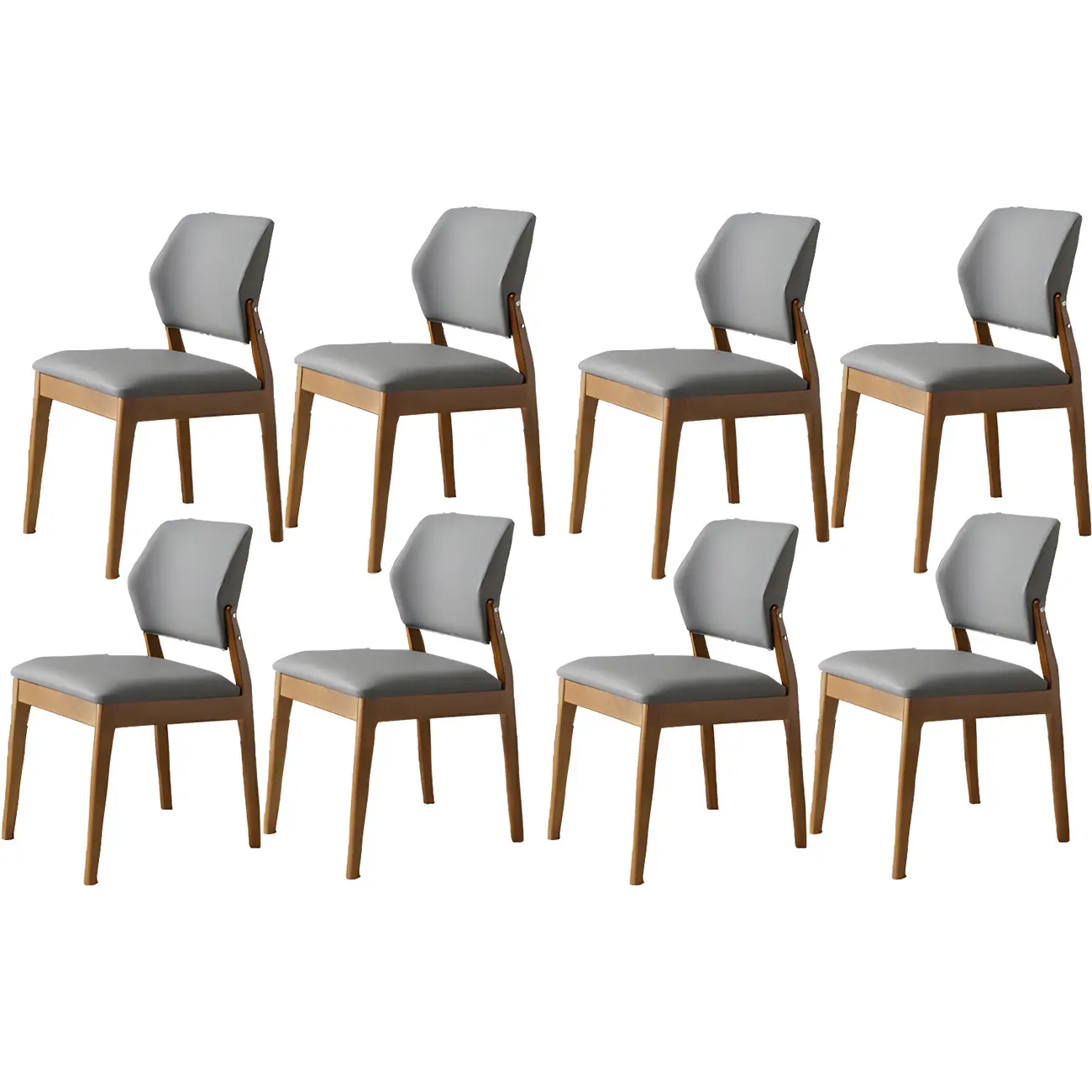 Modern Wood Faux Leather Beige Low Back Dining Chair