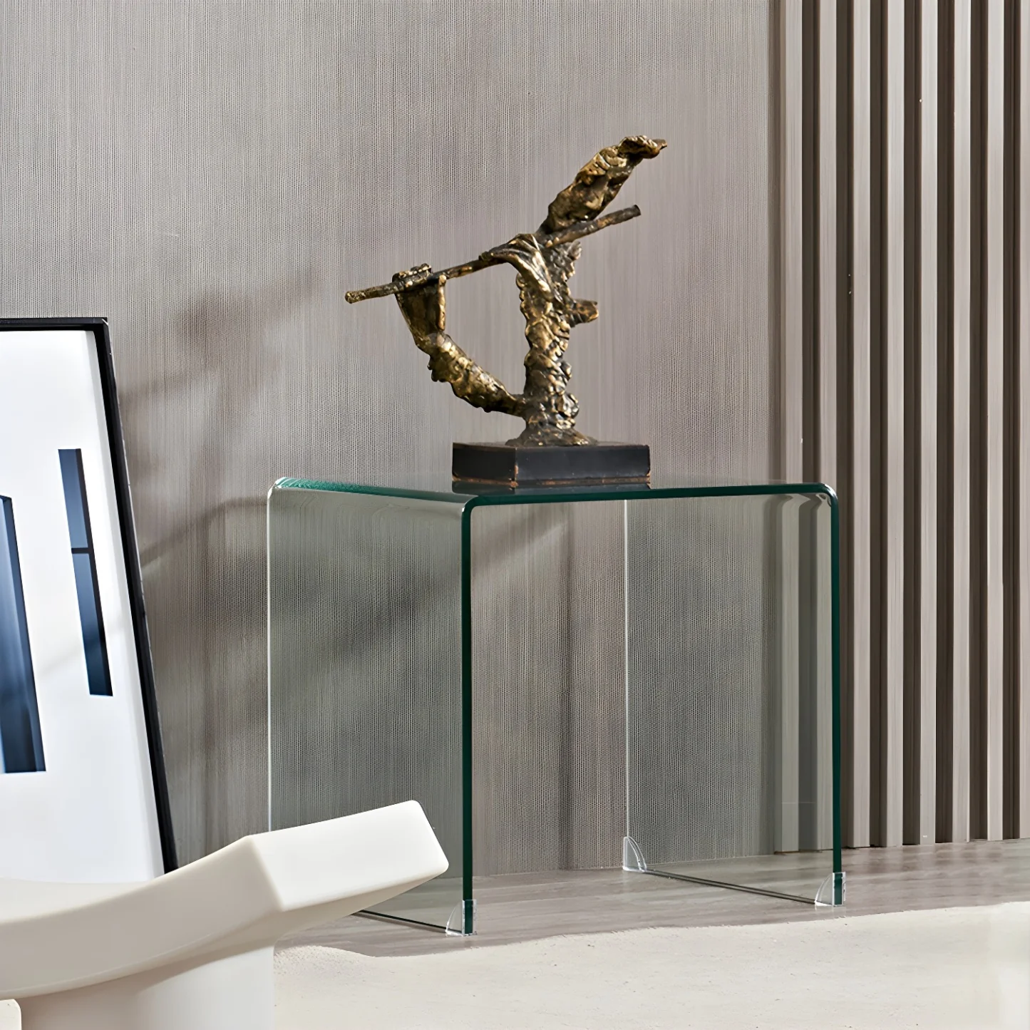 Stylish Clear Glass Nightstand with Open Shelf