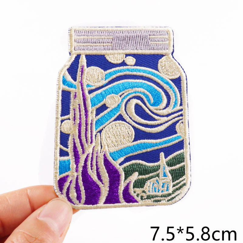 HULIANFU Van Gogh Embroidered Patches on Clothes DIY Cartoon Wave Applique Clothing Thermoadhesive Patches for Clothing DIY - Deanwangkt