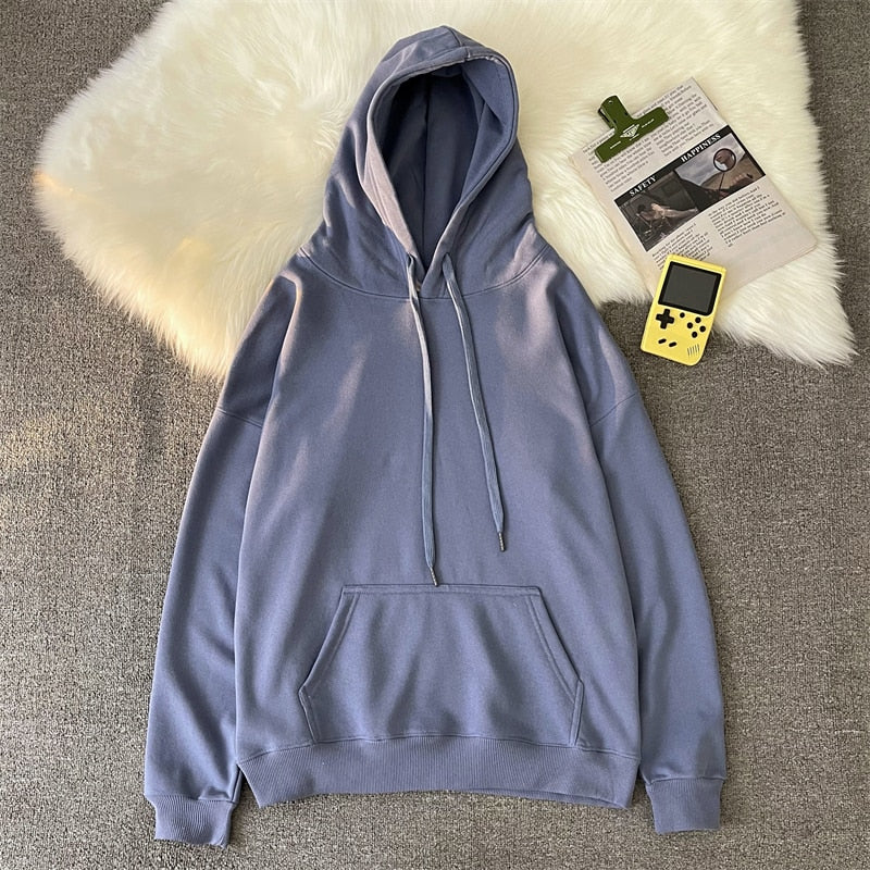 hulianfu Woman's Sweatshirts Solid Drop Shoulder Korean Female Hooded Pullovers  Thicken Warm Oversized Hoodies Women - Deanwangkt