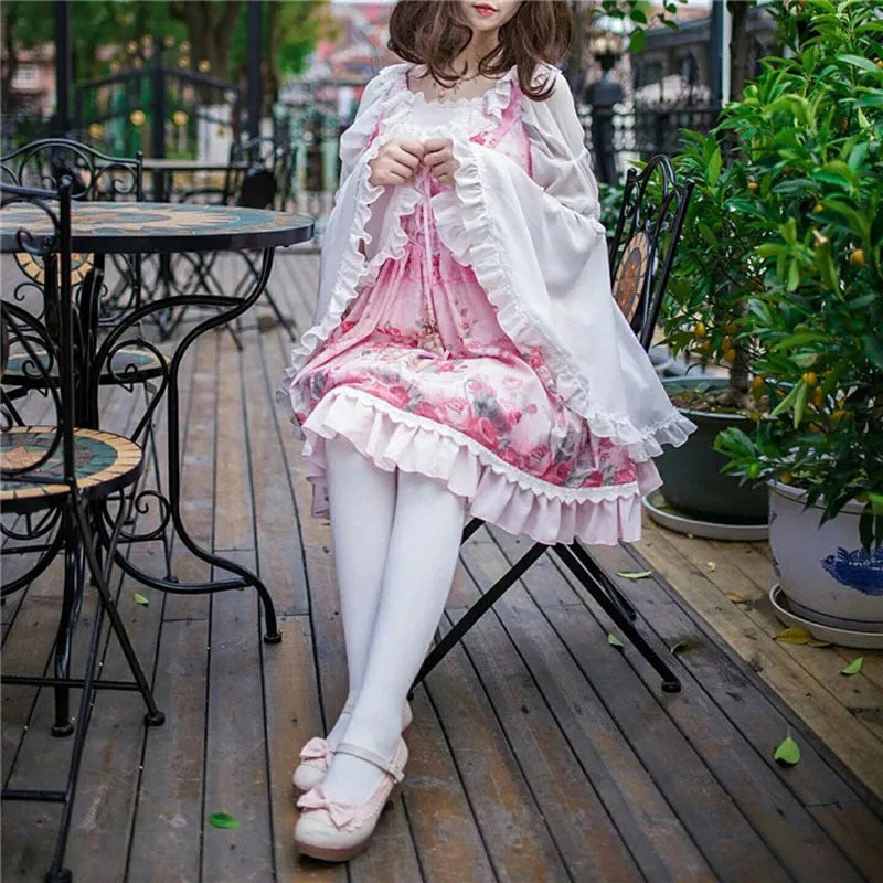 Ladies Sweet Lolita Lace Blouse Neverland Chiffon Loose Layered Crop Tops Victoria Costume Long Bell Sleeves For Women Oversize - Deanwangkt