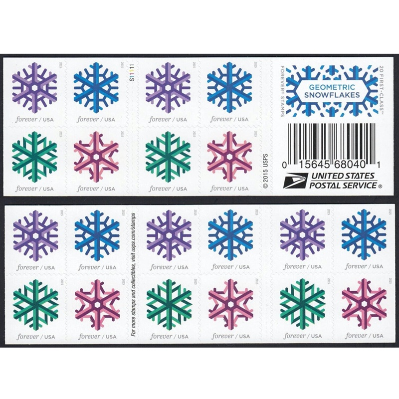 Geometric Snowflakes 2015, (Book of 20) - TWENTYSTAMPS