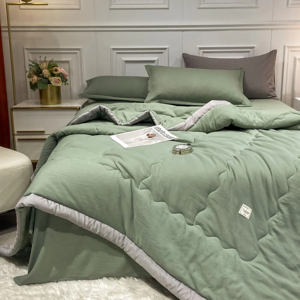 HULIANFU Summer Air Conditioning Quilt Washed Cotton Throw Blanket Quilting Thin Comforter Cooling Duvet Quilted Quilt Solid Color - Deanwangkt