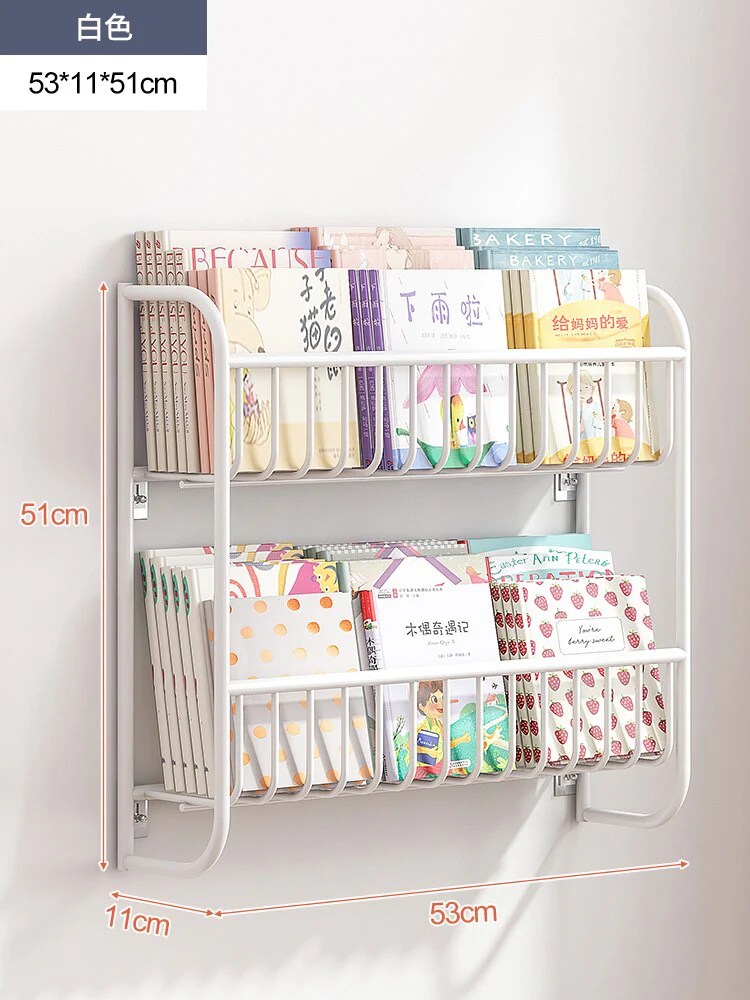HULIANFU Simple Metal Bookshelf Iron Art Furniture Children  Picture Books Storage Rack Save Space Wall Hanging Shelf Bookcase Bedroom - Deanwangkt