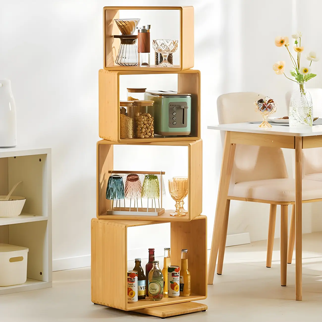 4-Tier Modern Wooden Open Cube Display Bookcase