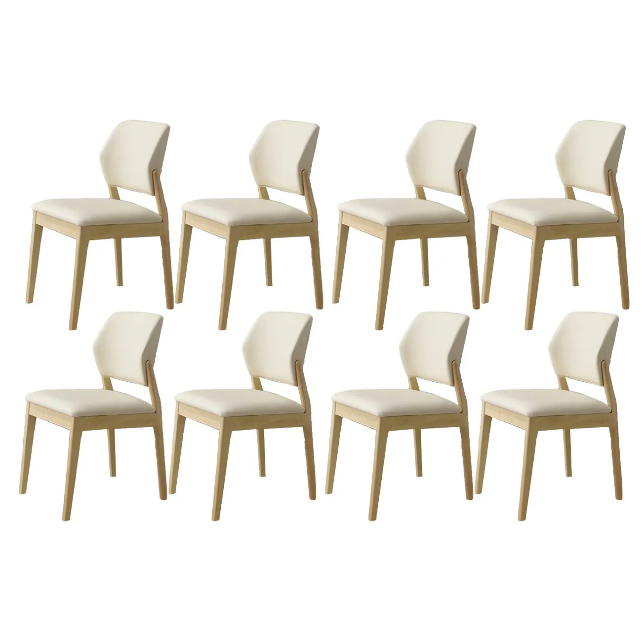 Modern Wood Faux Leather Beige Low Back Dining Chair