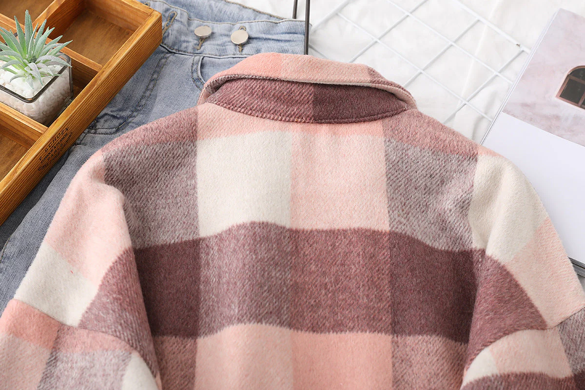 Hulianfu Spring New Women Big Plaid Full Sleeve Thick Warm Woolen Shirt Jacket Winter Oversize Tops Stylish Girl Casual Outwear T0N444T - Deanwangkt