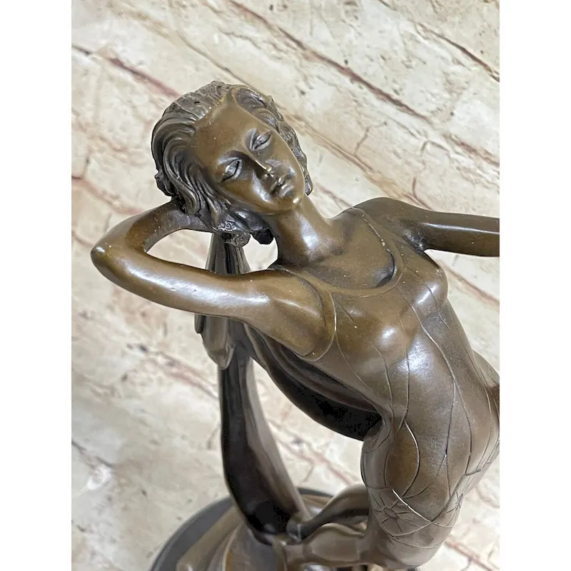Art Deco Flapper Dancer Girl Holding Ball Bronze Statue Sculpture Figure