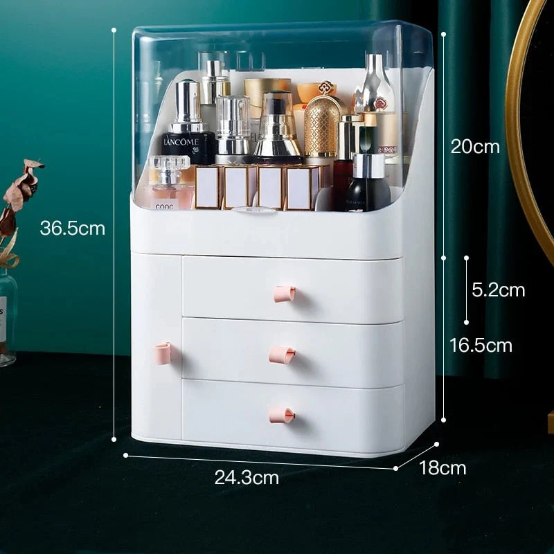 HULIANFU Large Capacity Makeup Organizer Cosmetic Storage Box Drawer Type Desktop Finishing Rack Dustproof Lipstick Beauty Mask Case - Deanwangkt