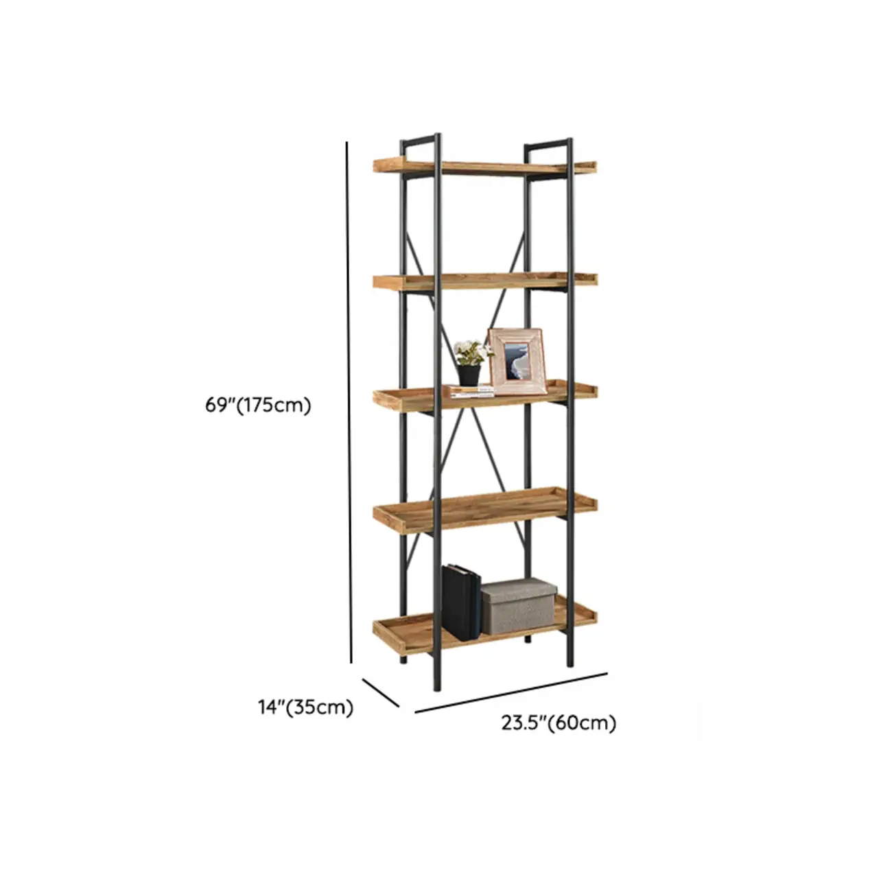 5-Tier Open Back Metal Frame Rectangular Bookcase