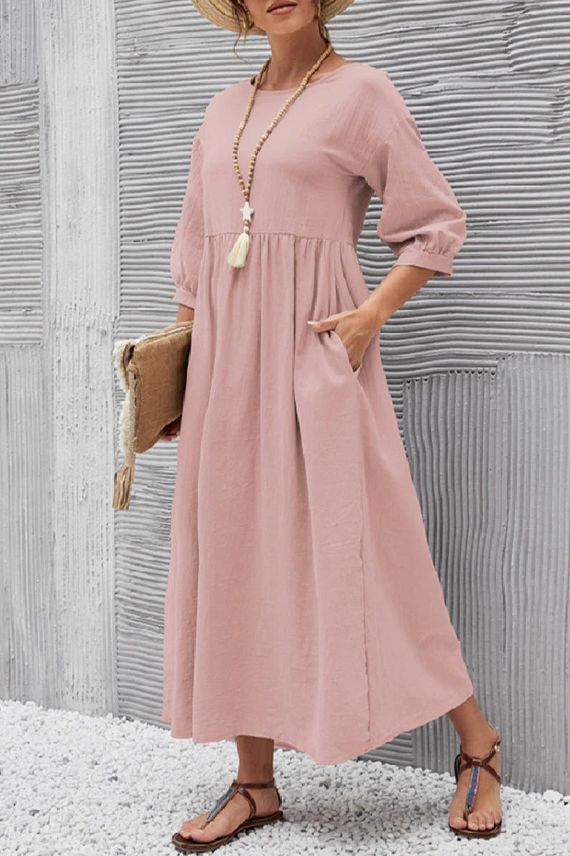 hulianfu Casual Solid Solid Color O Neck A Line Dresses(11 Colors) - Deanwangkt