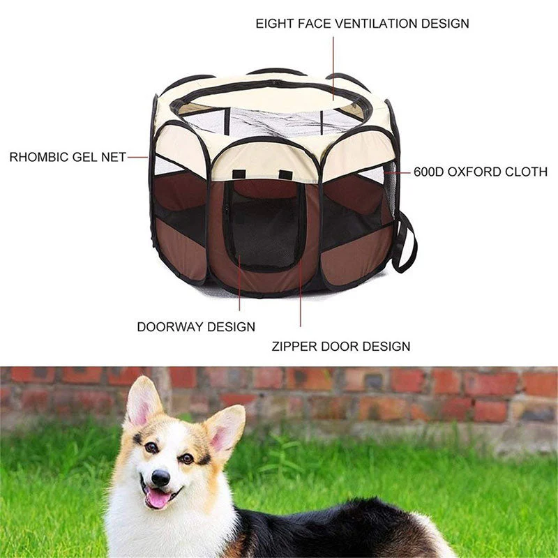 HULIANFU Portable Folding Pet Carrier Tent  Playpen Breathable Easy Operation Octagon Fence Outdoor Removable Puppy Kennel Bed For Cats - Deanwangkt