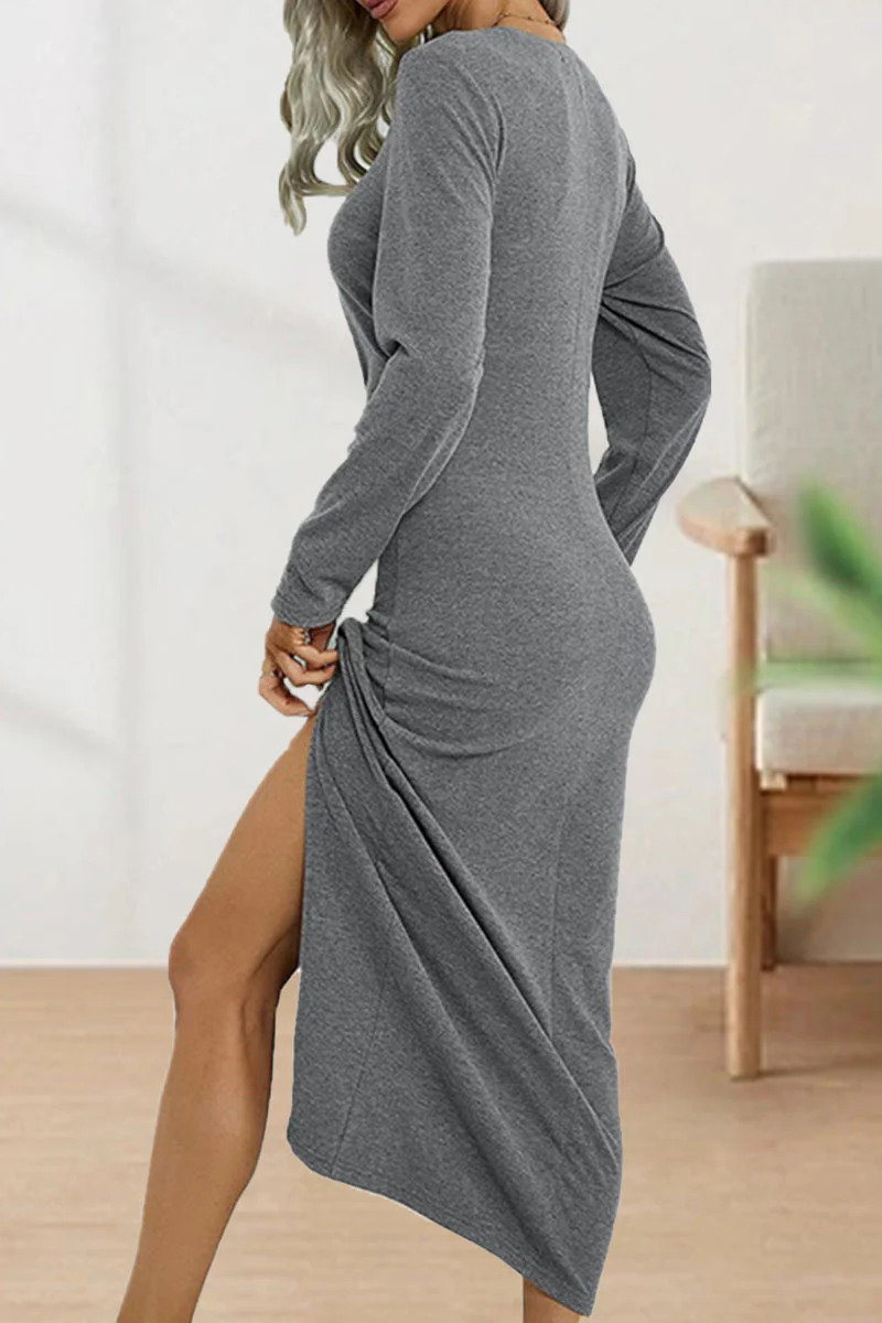 hulianfu Sweet Elegant Solid Fold O Neck Sheath Dresses(6 Colors) - Deanwangkt