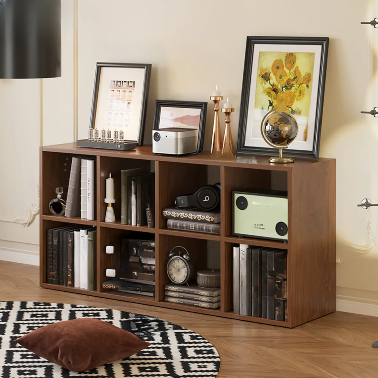 Classic Brown Cherry Wood Open Back Cube Bookcase