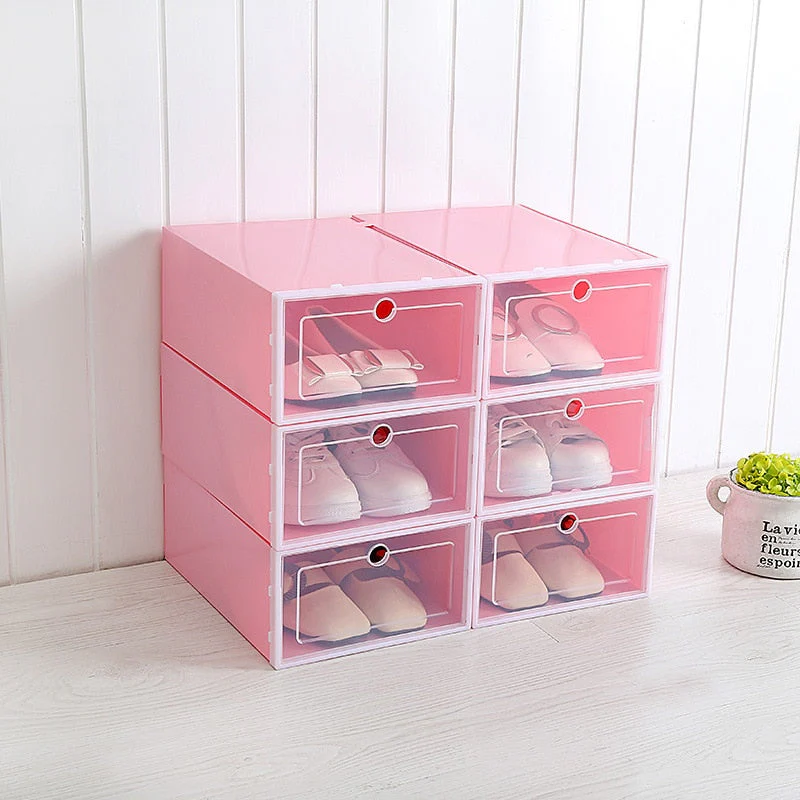 HULIANFU Wholesale 24pcs Shoe Box Set Classic White Foldable Storage Plastic Clear Home Organizer Shoe Rack Stack US CA&NJ warehouse - Deanwangkt