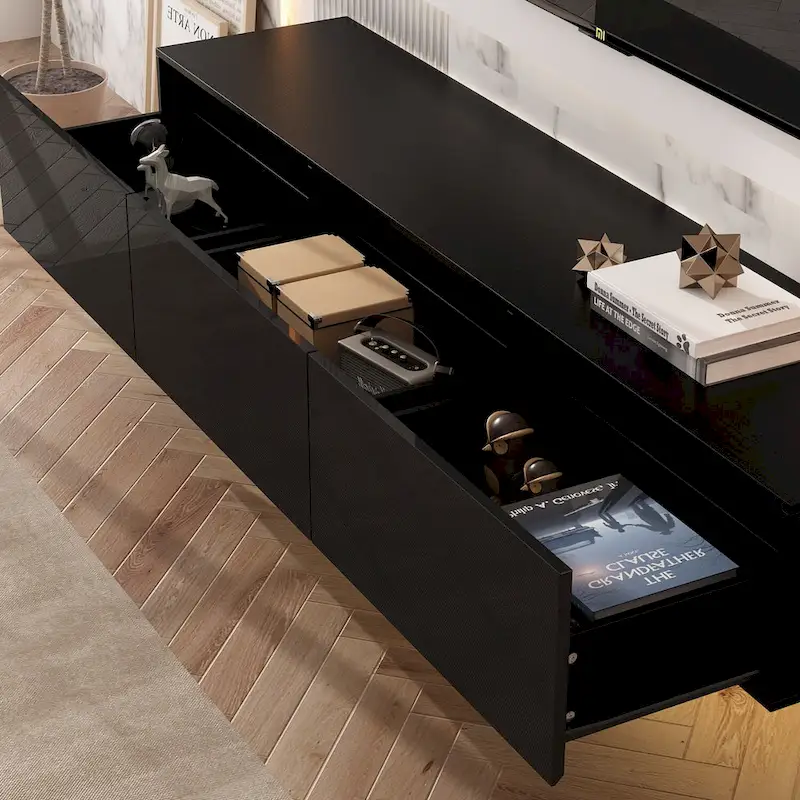 63 Floating Entertainment Center, Wall Mount LED TV Stand High Gloss