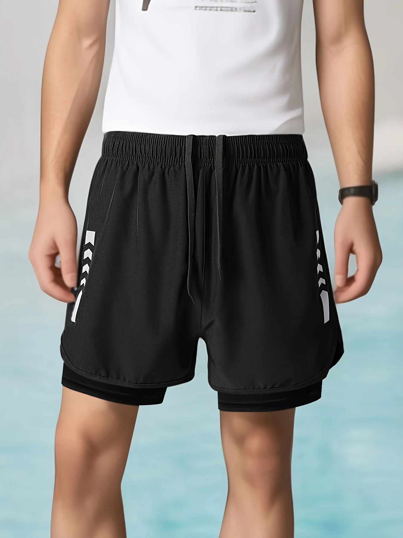 3-Piece Men's 2-in-1 Double Layer Breathable Stretch Shorts for Summer Gym Workout Training - Deanwangkt