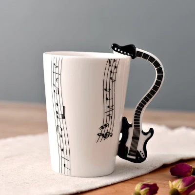 HULIANFU Novelty Music Note Cup Ceramic Guitar Coffee Mugs Personality Tea/Milk/Juice/Lemon Water Bottle Christmas Birthday Gift - Deanwangkt