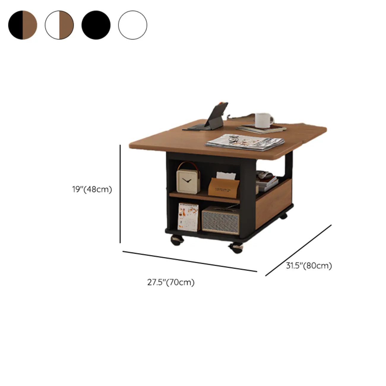 Adjustable Tabletop Modern Wood Side Table with Wheels