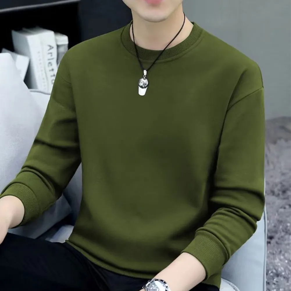 maoxiangshop Men Round Neck Shirts Long Sleeve T-Shirt Casual Undershirts Tees Tops Slim Fit Shirts Designer Solid Tee  Men's Clothing