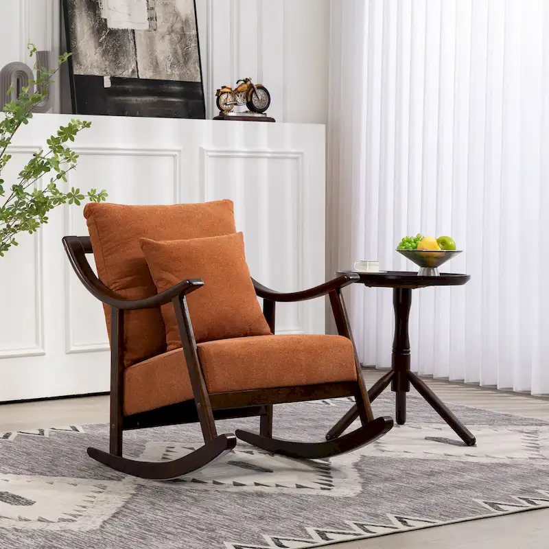 Linen Solid Wood Rocking Arm Chair