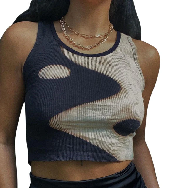 Fashion Punk Style Patchwork Tank Tops Aesthetic Letter And Graphic Print Women Crop Top Color Blocking Sleeveless Streetwear - Deanwangkt