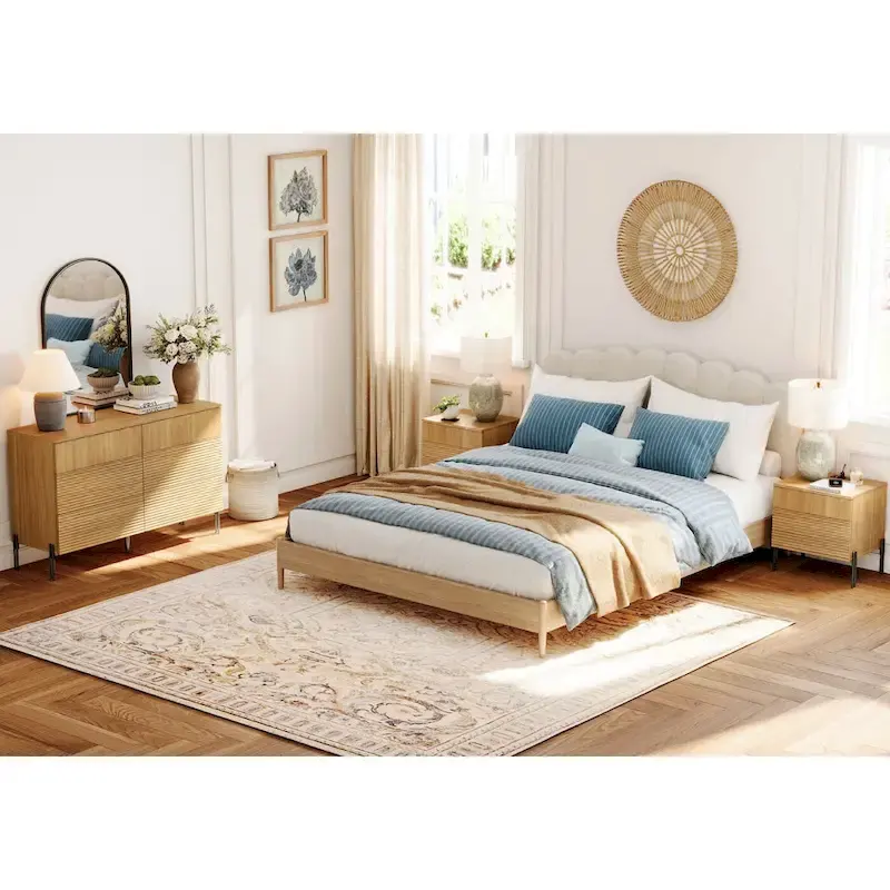 WAMPAT 3-Piece Modern Bedroom Furniture Set, Includes Sideboard Buffet Cabinet, Set of 2 Night Stands,