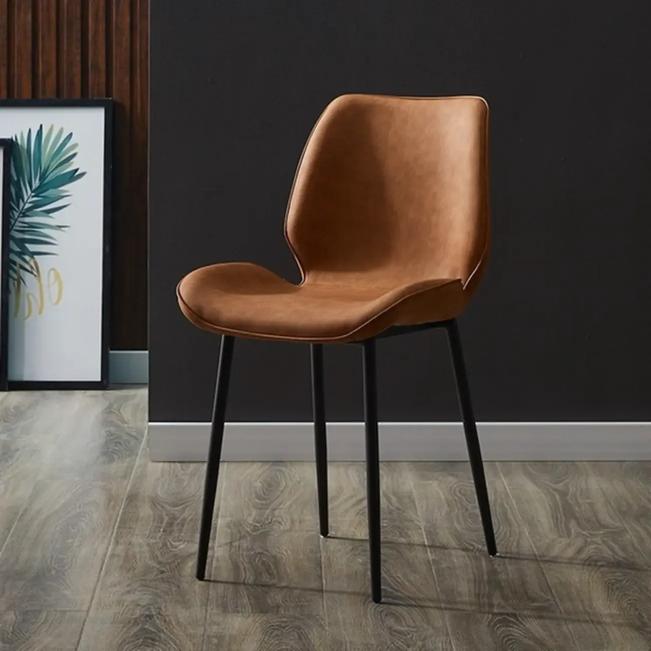 Modern Wingback Faux Leather Upholstered Metal Dining Chair