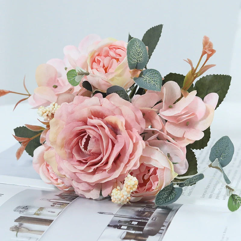 HULIANFU 2026  Beautiful Hydrangea Roses Artificial Flowers for Home Wedding Decorations High Quality Autumn Bouquet Mousse Peony Fake Flower - Deanwangkt