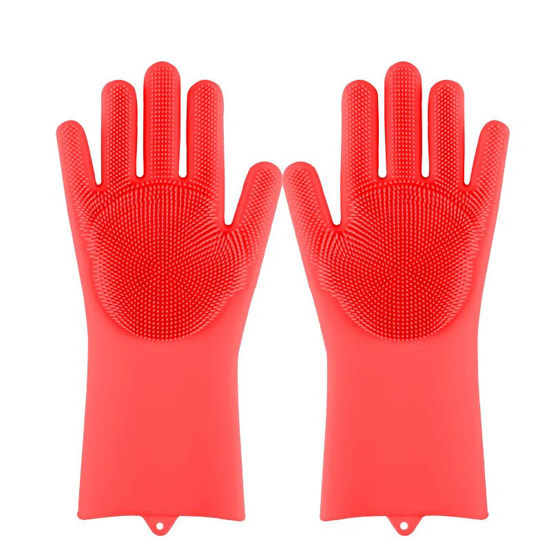 HULIANFU Silicone Dishwashing Cleaning Glove Magic Scrubber Sponge Rubber Glove for Washing Dish Kitchen Car Bathroom Pet Brush Cleaner - Deanwangkt