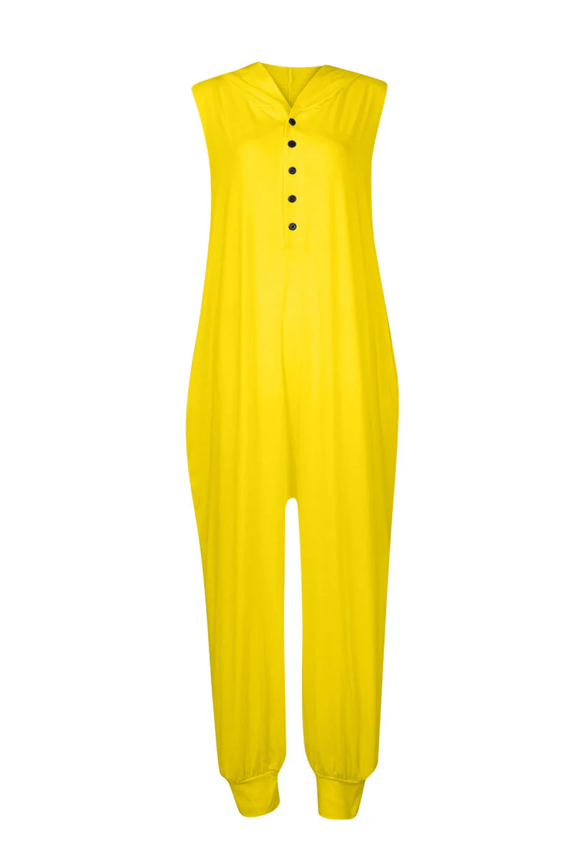 hulianfu Casual Solid Buckle Hooded Collar Loose Jumpsuits(10 Colors) - Deanwangkt
