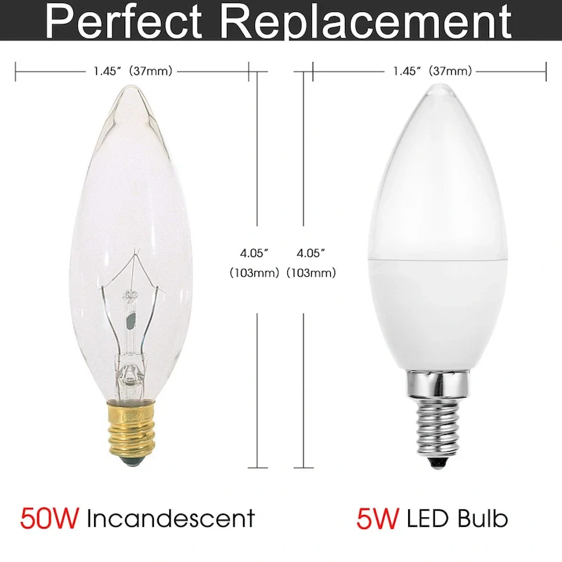 YUNSUN 6-Pack 6W LED Light Bulb, 60W Equivalent, B10/E12 Base, 5000K Daylight, 550 Lumens, Household Bulb, Energy-Saving
