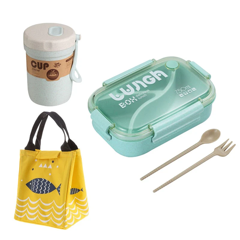 HULIANFU TUUTH Microwave Lunch Box Wheat Straw Bento Box 750ML BPA Free Food Storage Container with Soup Cup - Deanwangkt