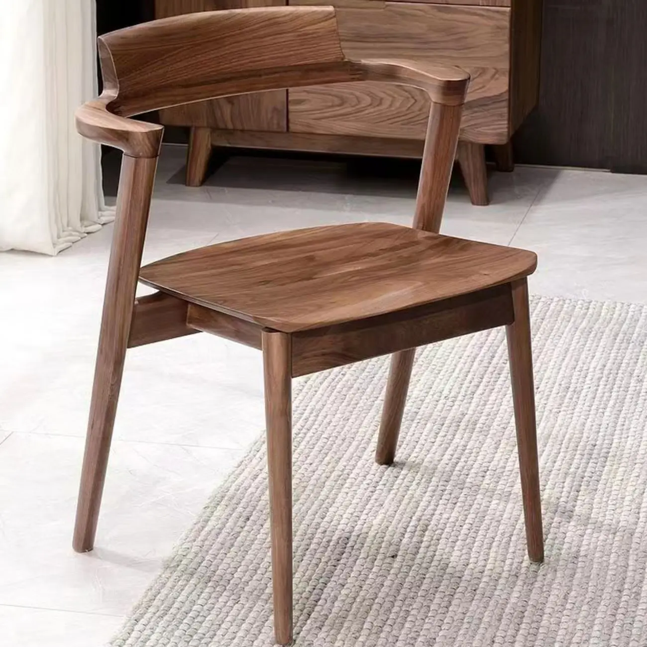 Scandinavian Open Back Armless Walnut Wood Dining Chairs