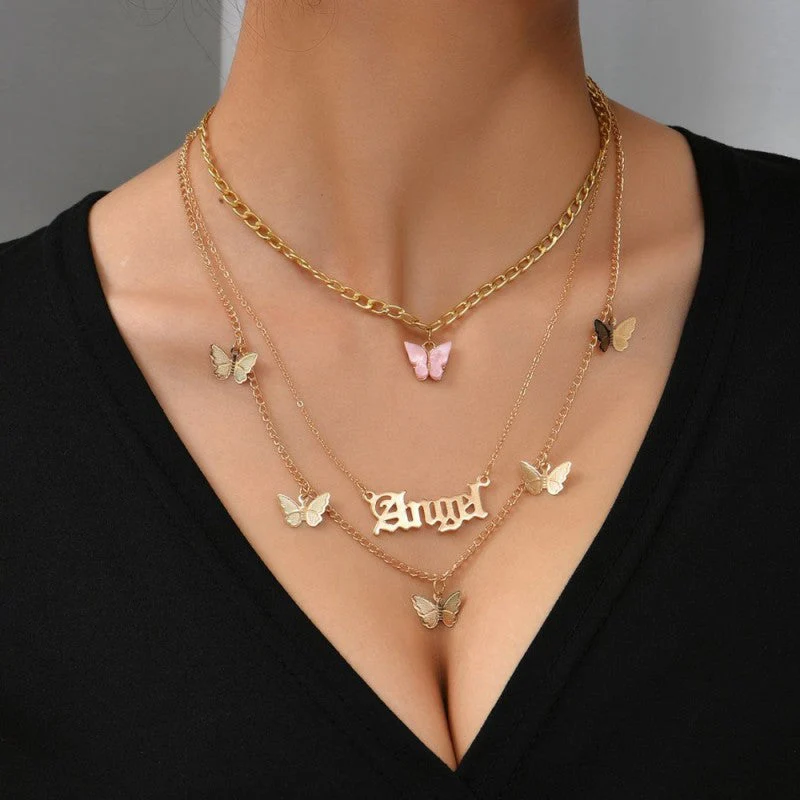 hulianfu Casual Butterfly Patchwork Chains Necklaces - Deanwangkt