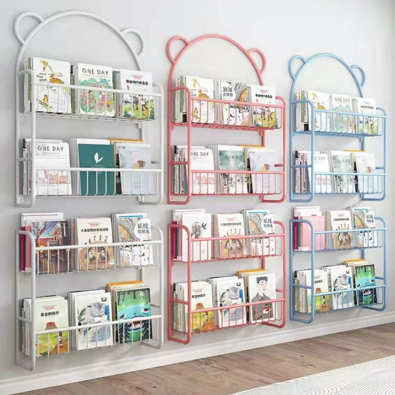 HULIANFU Simple Metal Bookshelf Iron Art Furniture Children  Picture Books Storage Rack Save Space Wall Hanging Shelf Bookcase Bedroom - Deanwangkt