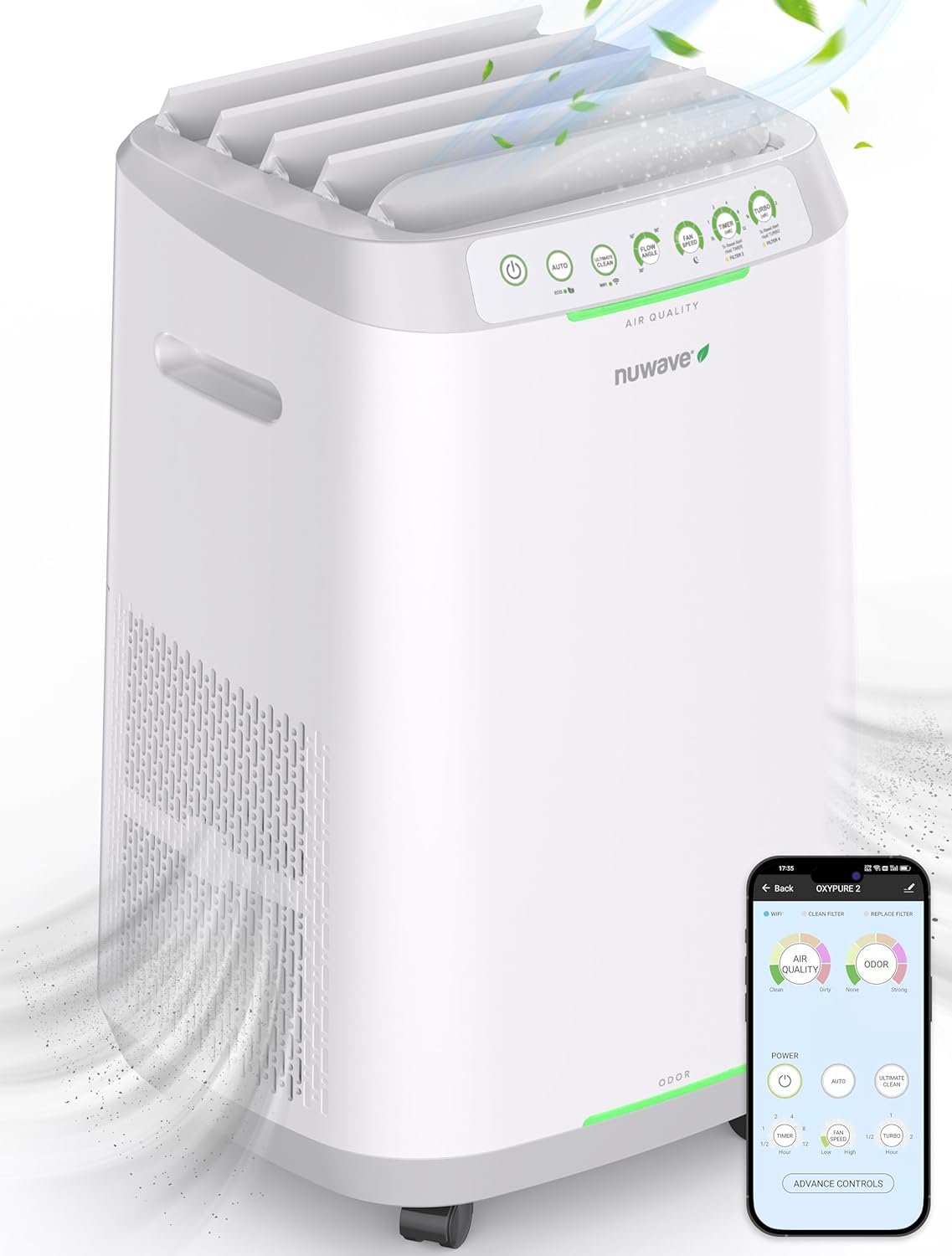 Smart Air Purifiers, ZERO Waste & ZERO Filter Replacements, Covers Up to 2002 Sq.Ft. for Home Large Room Bedroom, 30°, 60°, 90° Vents, 6 Fan Speeds, Sleep Mode, Timer, white