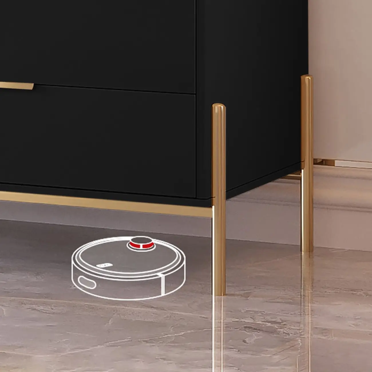 Modish Black Wooden Lighted Open Shelving Buffet Cabinet