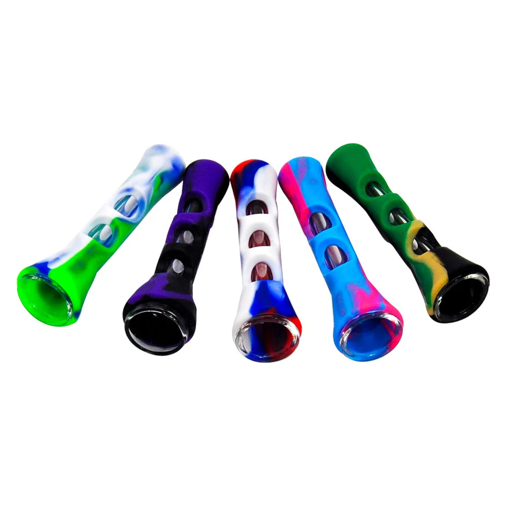 HULIANFU TOPPUFF Glass Smoking Pipe 20MM Camouflage Horn Shape Silicone Tobacco Pipe One Hitter Dugout Pipes Smoke Accessories - Deanwangkt