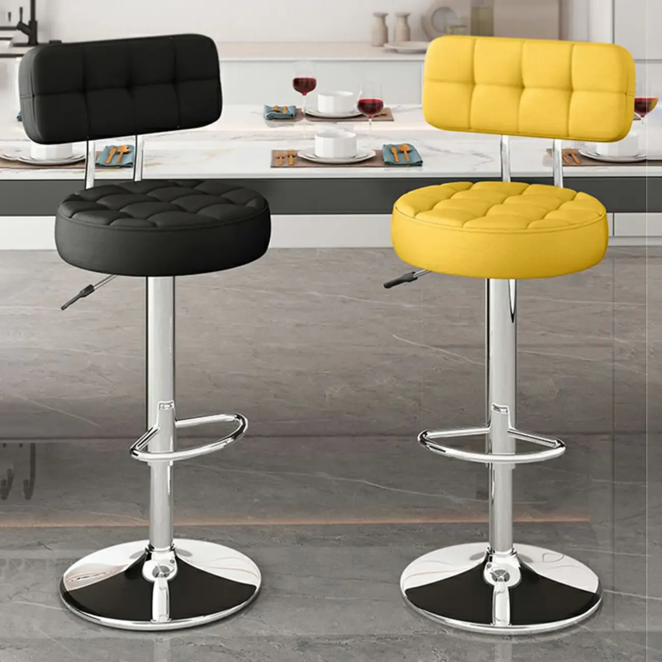 Leather Upholstered Adjustable Swivel Bar Stools