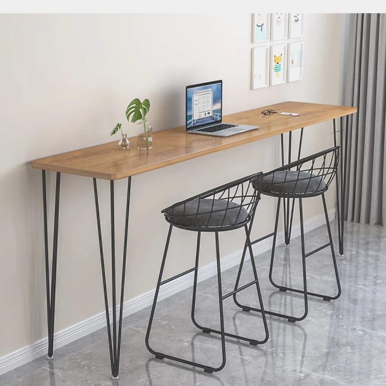 Sleek Modern White Bar Height Table Wood Top Metal Base