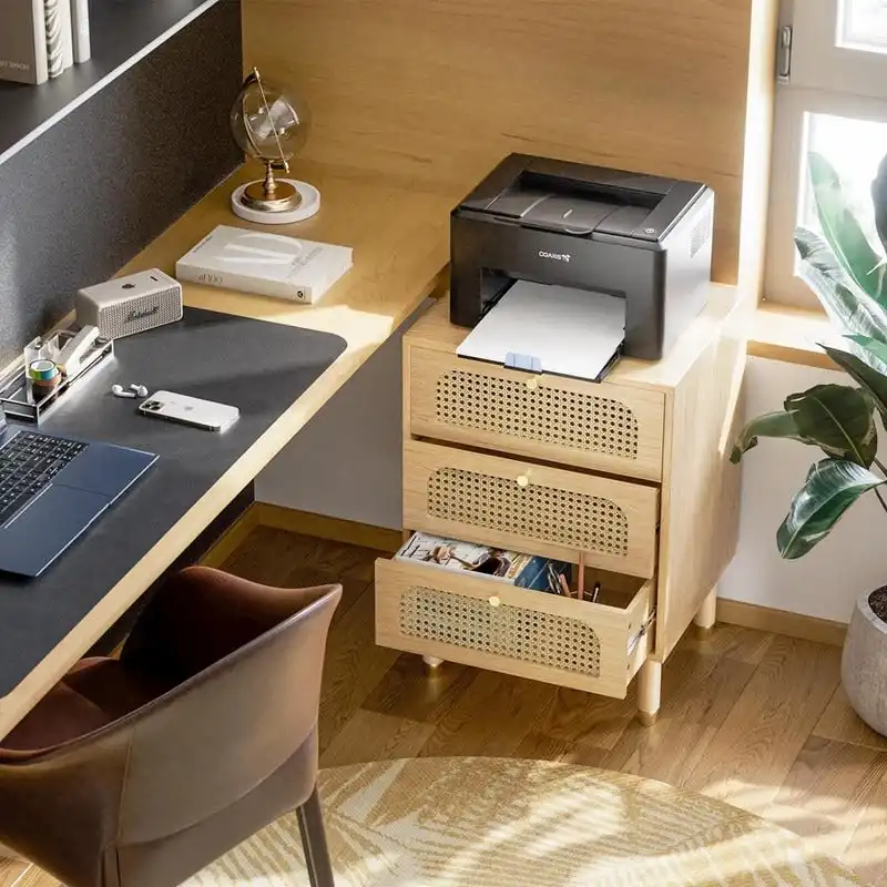 Rattan Nightstand with 3 Drawers