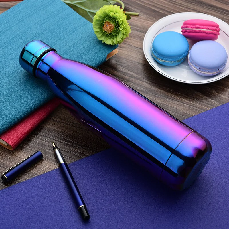 HULIANFU Travel Drinking Kettle Outdoor Sport Water Bottle 500ml Double Wall Stainles Steel Thermos Cup Leakproof Insulated Vacuum Flask - Deanwangkt