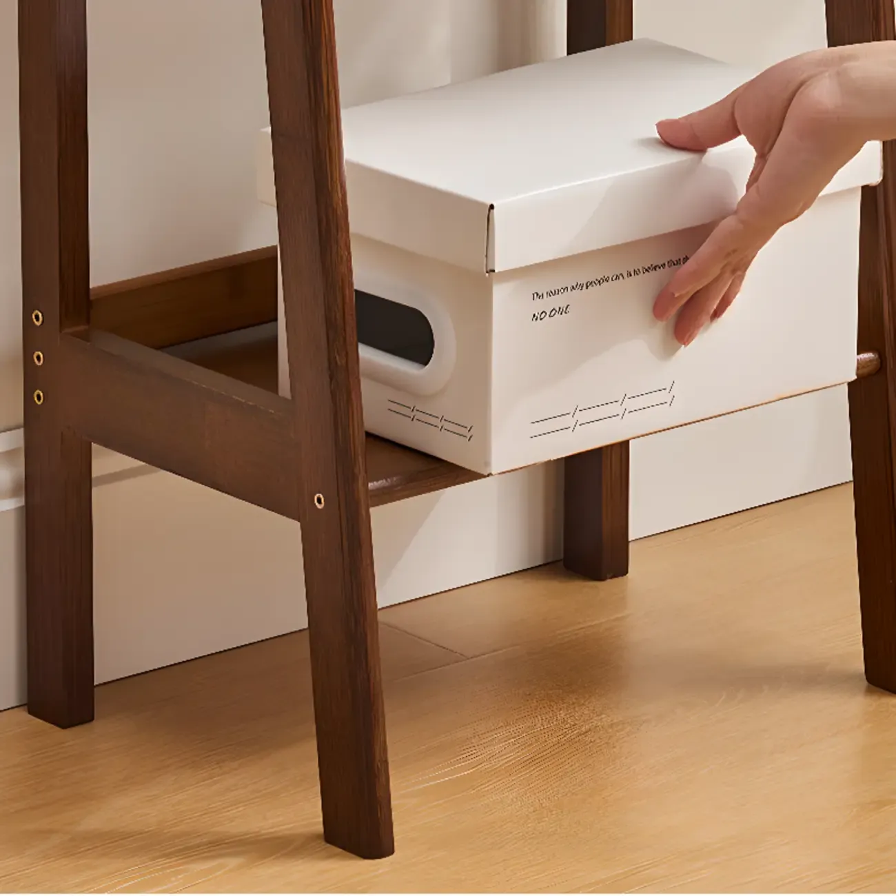 Scandinavian Narrow Brown Wood Multi-Tier Ladder Bookcase