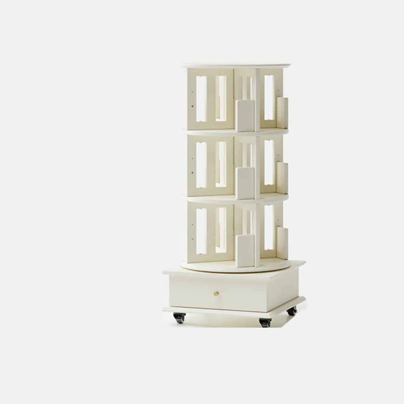 Narrow Cherry Wood Vertical 6 Shelf Rotating Bookshelf