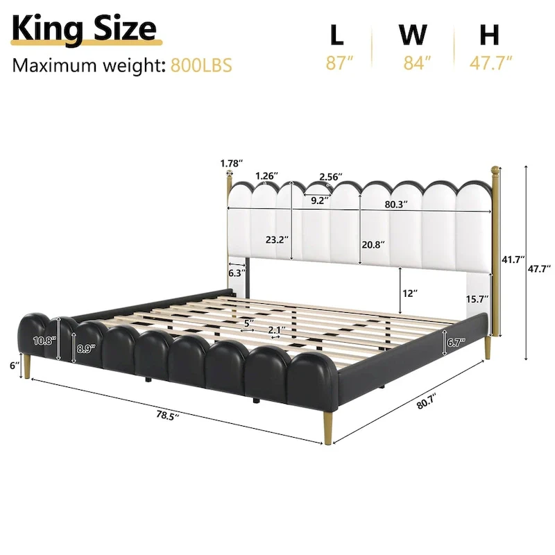 Christopher Knight Home - Leather Upholstered Bed with Headboard & Footboard, Solid Wood Slats & Legs, No Box Spring Needed
