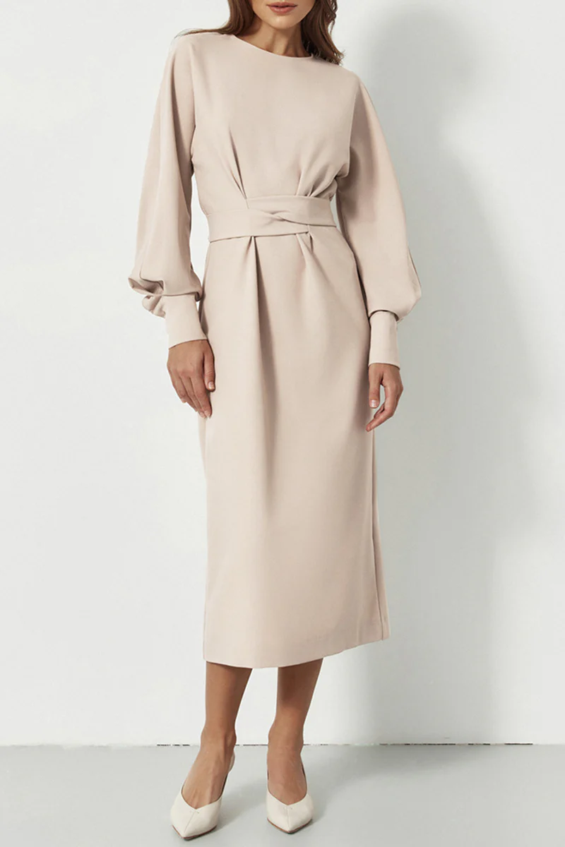 hulianfu Street Solid Patchwork O Neck Waist Skirt Dresses(3 Colors) - Deanwangkt