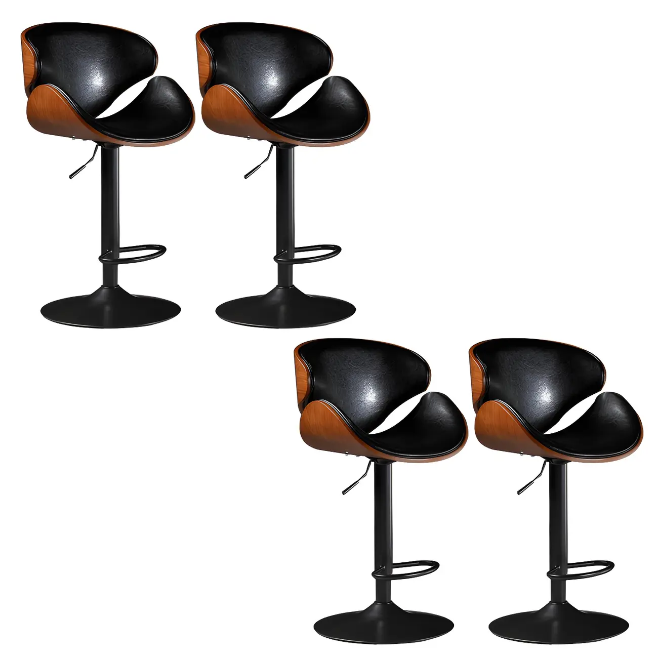 Modern Adjustable Leather Swivel Bar Stools with Backs